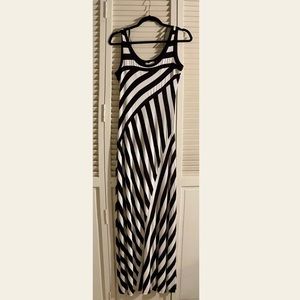 Calvin Klein Black and White Striped Maxi Dress